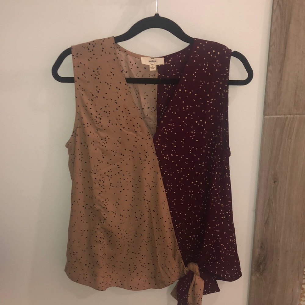 Two-toned pink sleeveless wrap blouse